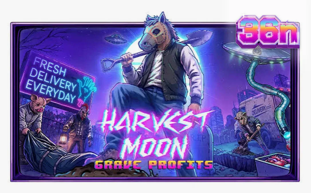 Tela principal do jogo Harvest Moon Grave Profits com temática sombria